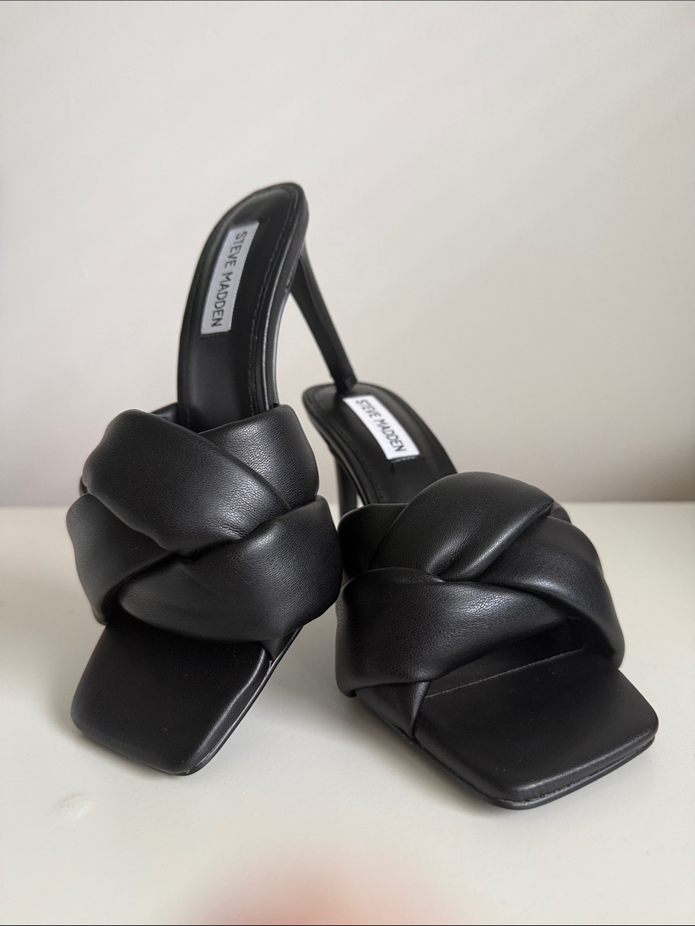 Women’s Black Knotted High Heel Slide Sandals Steve Madden 7.5